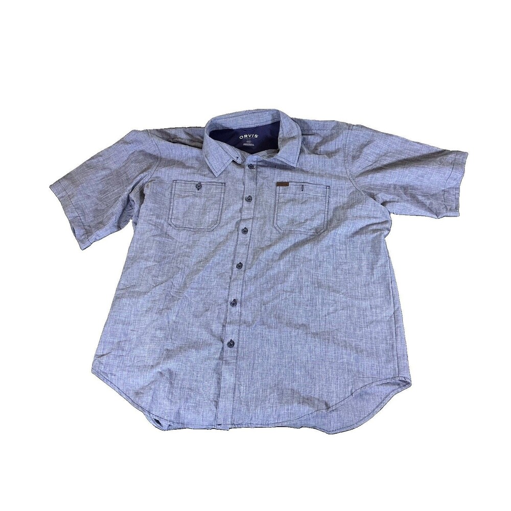 Men’s XL Orvis Outdoor Performance Button Up Short Sleeve Shirt Vented Blue